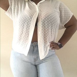 Coldwater Creek White Sheer Polka-a-Dot Top